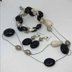 Necklace Bone, Black and Silver 3 piece beaded set